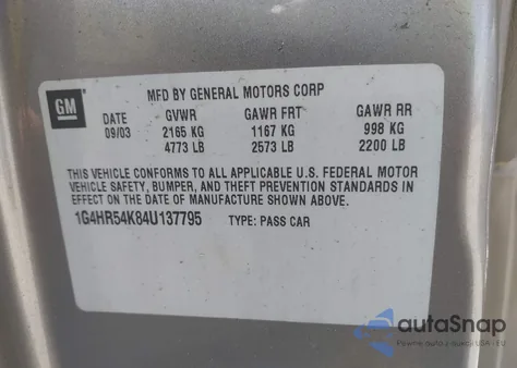 2004 Buick Lesabre Limited z USA, uszkodzony, nr VIN 1G4HR54K84U137795